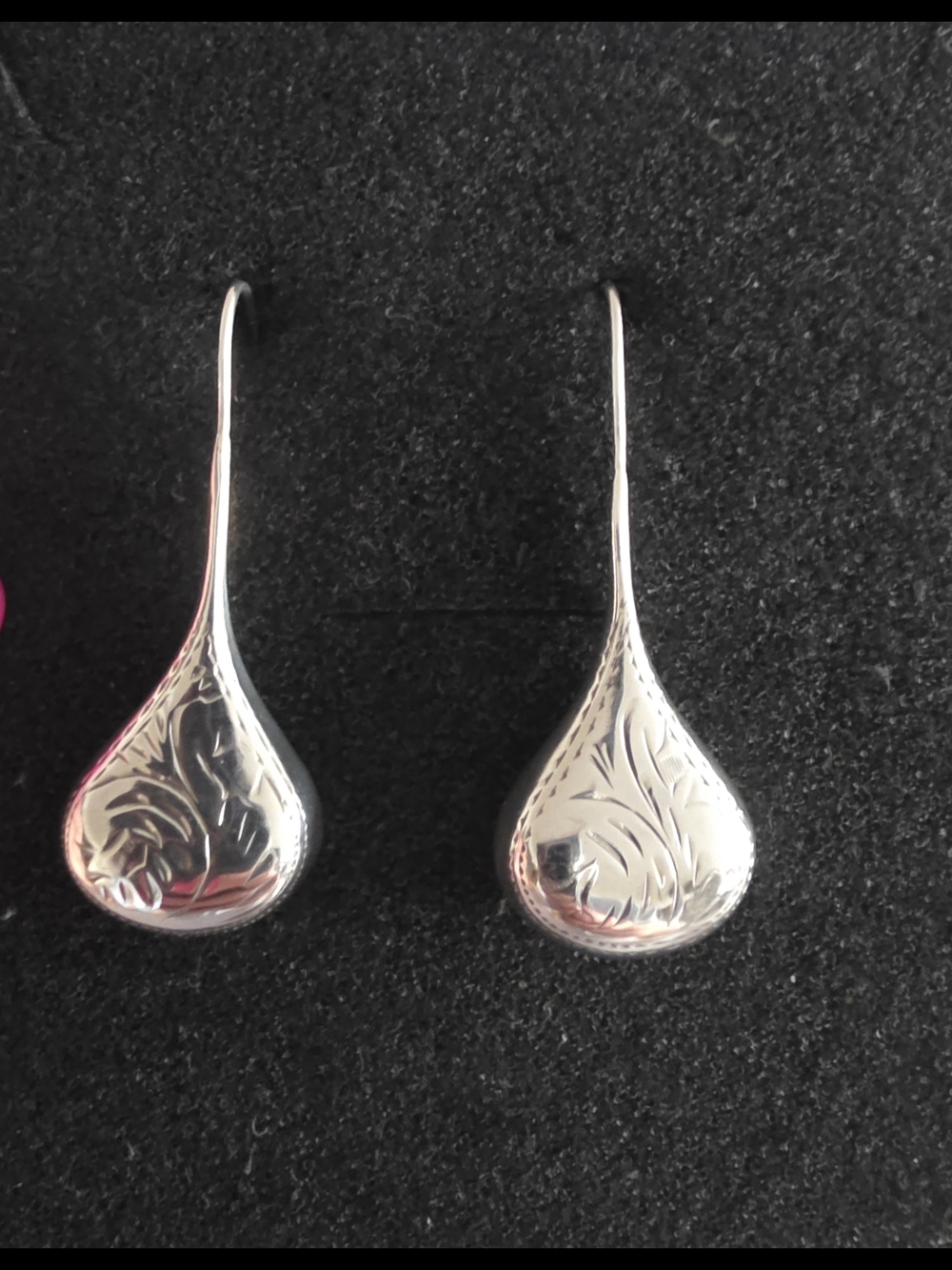 Sterling Silver Teardrop Engraved Hook Earrings - Silver